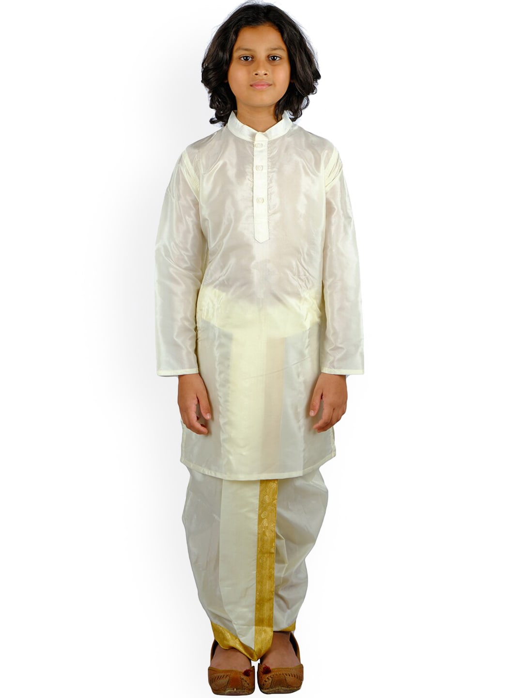 Sethukrishna Boys Cream-Coloured Layered Kurta with Dhoti Pants - Distacart