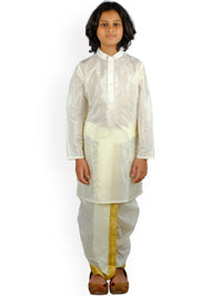 Thumbnail for Sethukrishna Boys Cream-Coloured Layered Kurta with Dhoti Pants - Distacart