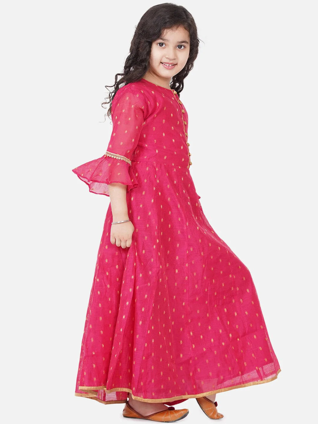 NOZ2TOZ Pink Bell Sleeves Ethnic Maxi Dress For Girls - Distacart