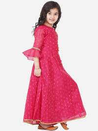 Thumbnail for NOZ2TOZ Pink Bell Sleeves Ethnic Maxi Dress For Girls - Distacart