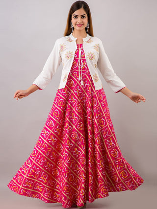 Kalini Women Pink Bandhani Printed Anarkali Kurta - Distacart