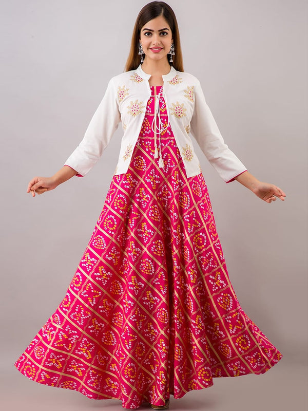 Kalini Women Pink Bandhani Printed Anarkali Kurta - Distacart