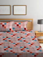 Thumbnail for BOMBAY DYEING Marigold Pink Geometric Cotton 104 TC King Bedsheet & 2 Pillow Covers - Distacart