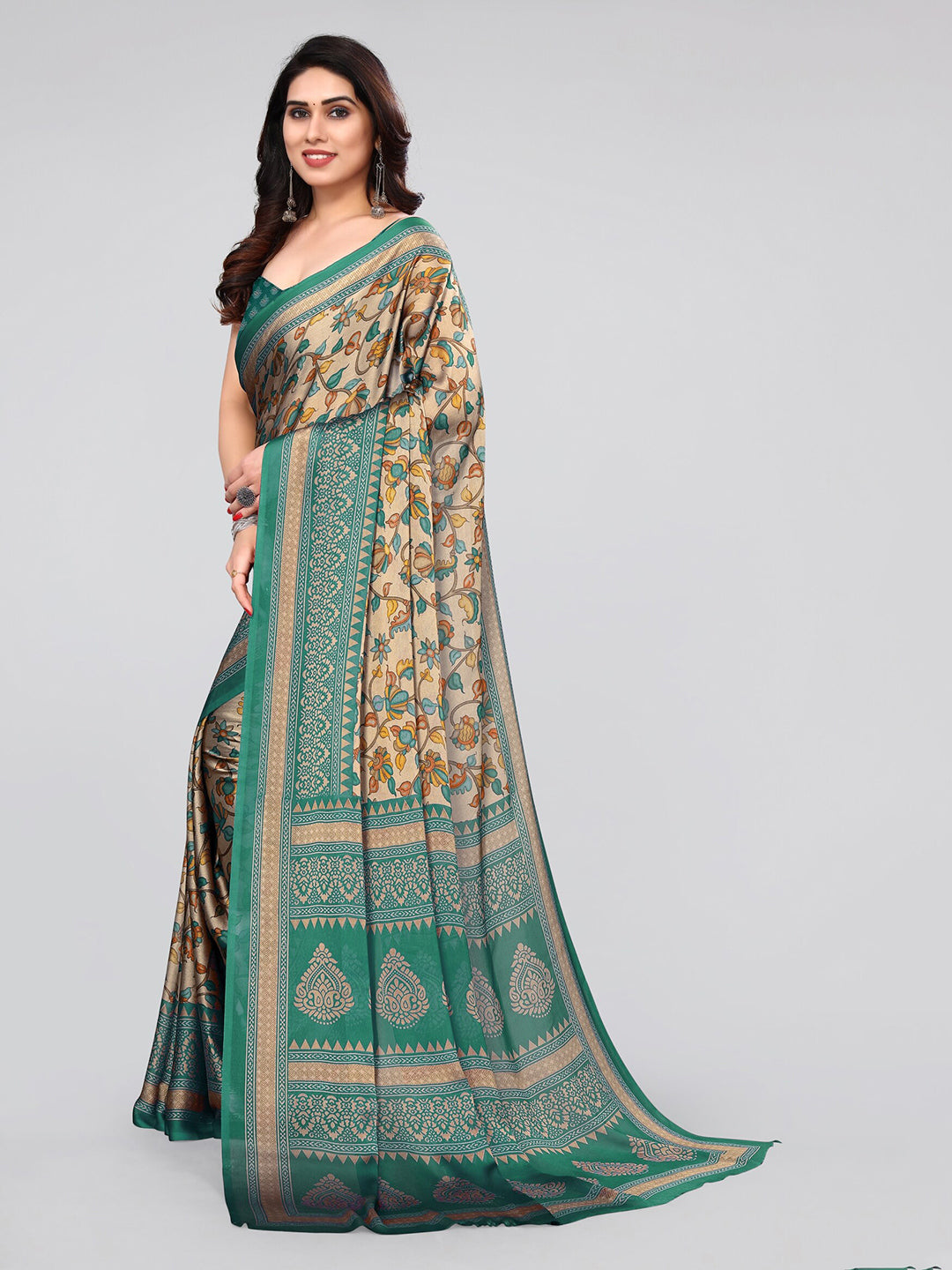 Kalini Floral Poly Chiffon Saree With Blouse Piece - Distacart