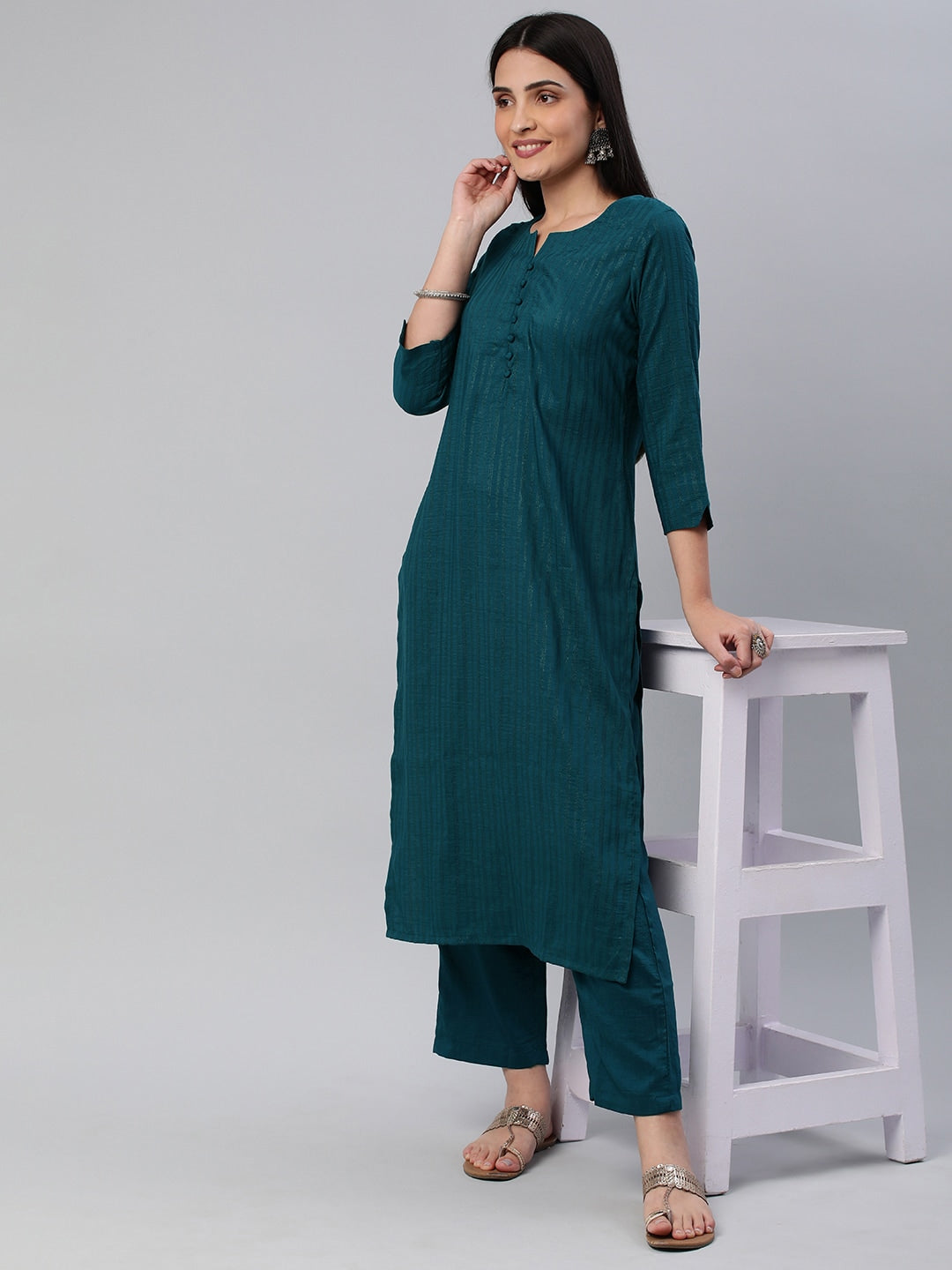 Kalini Women Self Design Pure Cotton Kurta With Trousers - Distacart