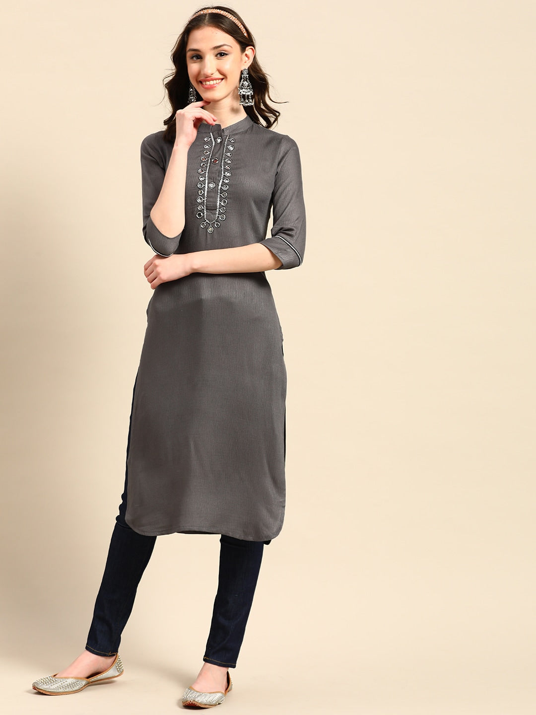 Sangria Yoke Design Mirror Work Kurta - Distacart