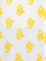 Thumbnail for HERE&NOW White & Yellow Floral Printed Sequined Pure Cotton Kurta - Distacart