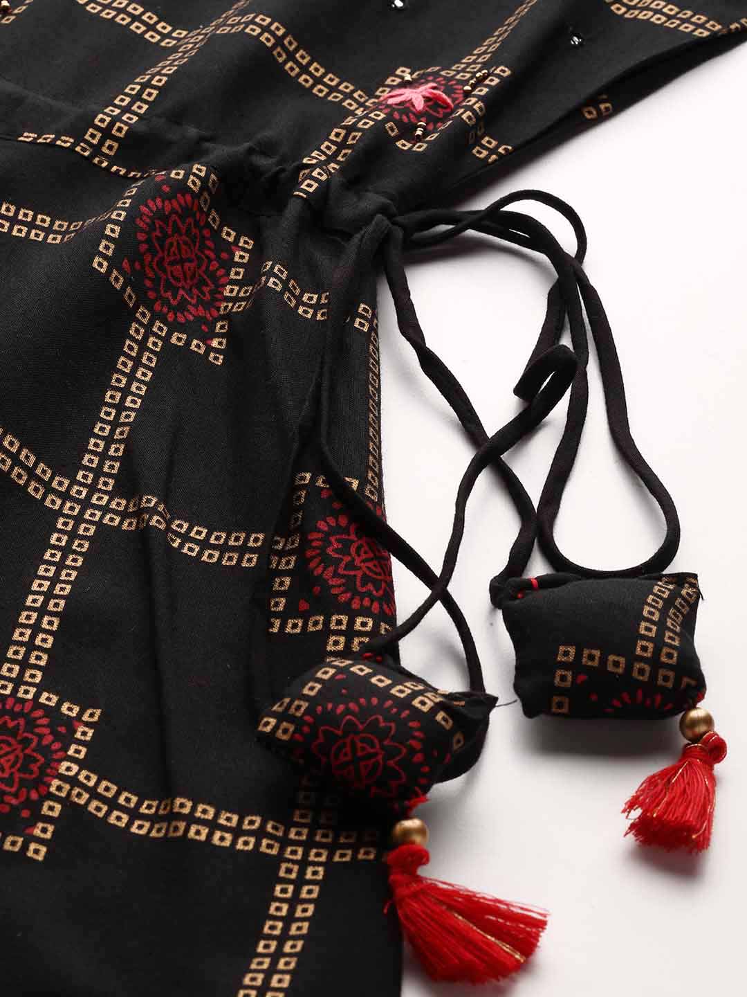 Sangria Women Black Checked Viscose Rayon Anarkali Kurta - Distacart