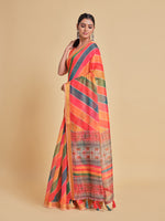 Thumbnail for Sangria Orange & Green Printed Pure Cotton Saree - Distacart
