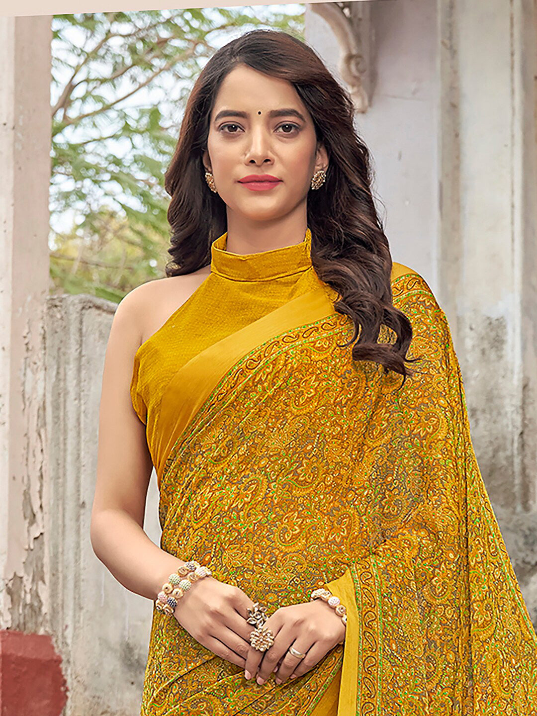 Kalini Paisley Printed Pure Chiffon Dabu Saree - Distacart