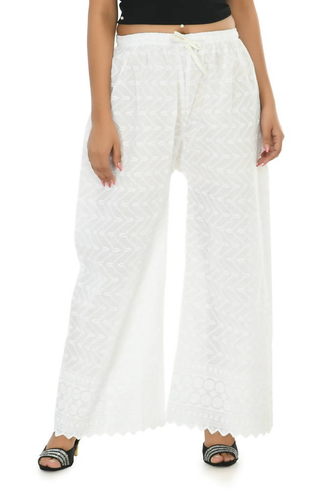 Mominos Fashion Moeza Cotton White Color Chikan Work Palazzo