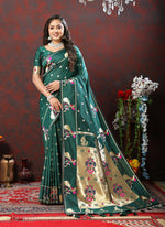 Thumbnail for Lorenvalley Fashion Green Soft Paithani Silk Woven Design Gold Zari Meenakari Weaving Saree - Distacart