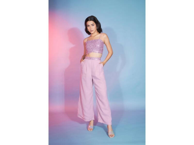 Pink Georgette Sequence With Thread Designer Co-Ord Set - Flory - Distacart