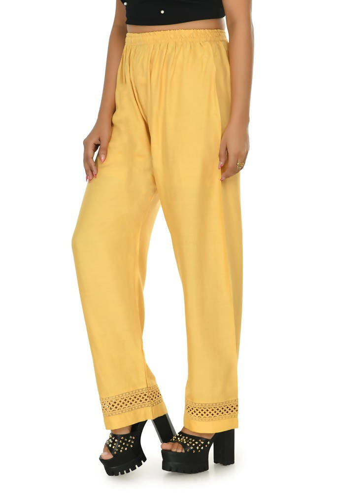 Mominos Fashion Moeza Reyon Cotton Golden Color Straight Work Palazzo