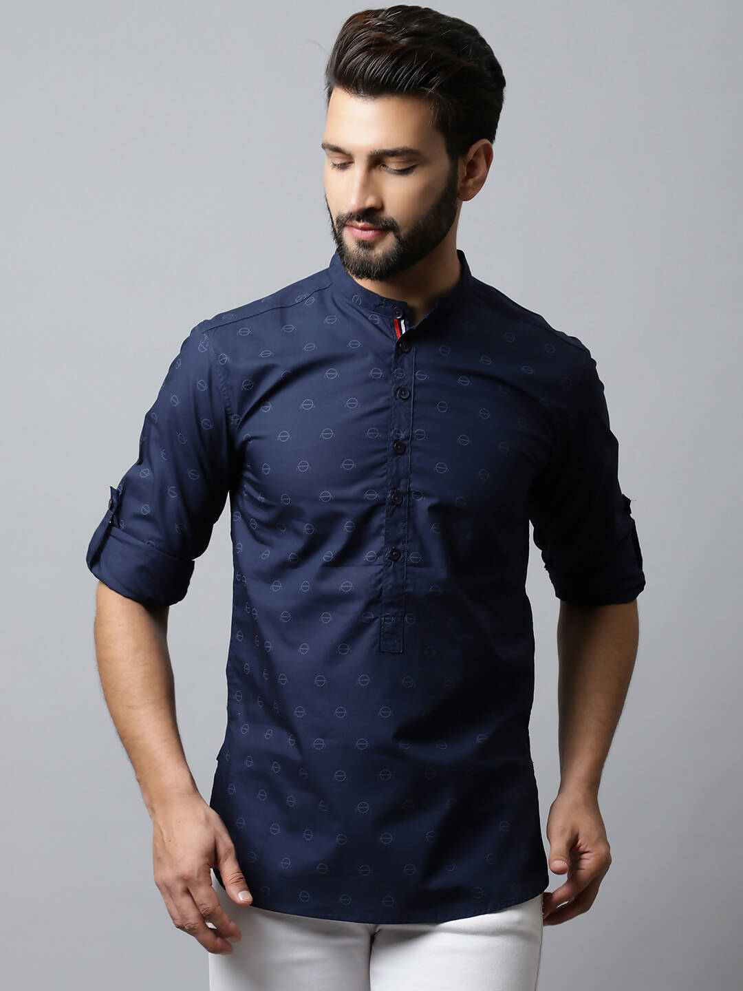 Even Apparels Navy blue Color Pure Cotton Men's Kurta With Band Collar (PRT1184) - Distacart