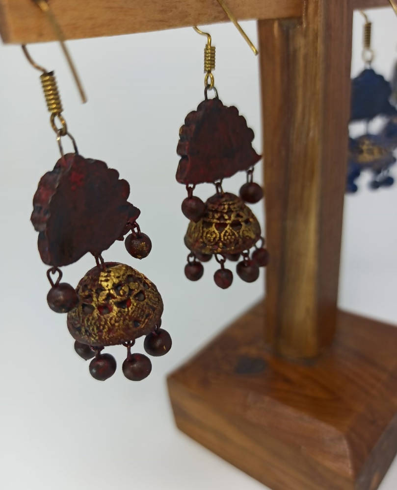 Terracotta Peacock Stud jhumkas