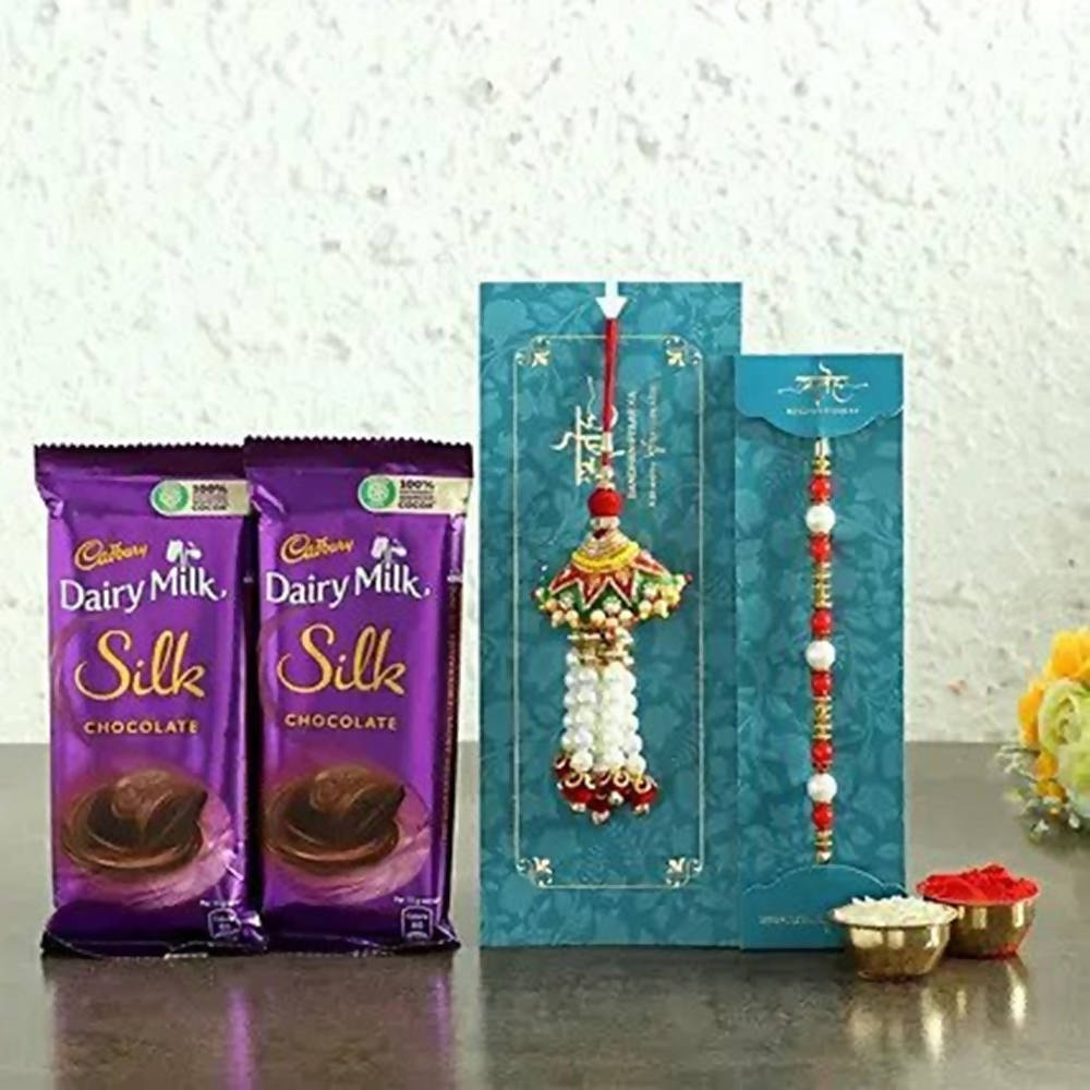 Pearl Lumba Rakhi Set and Dairy Milk Silk