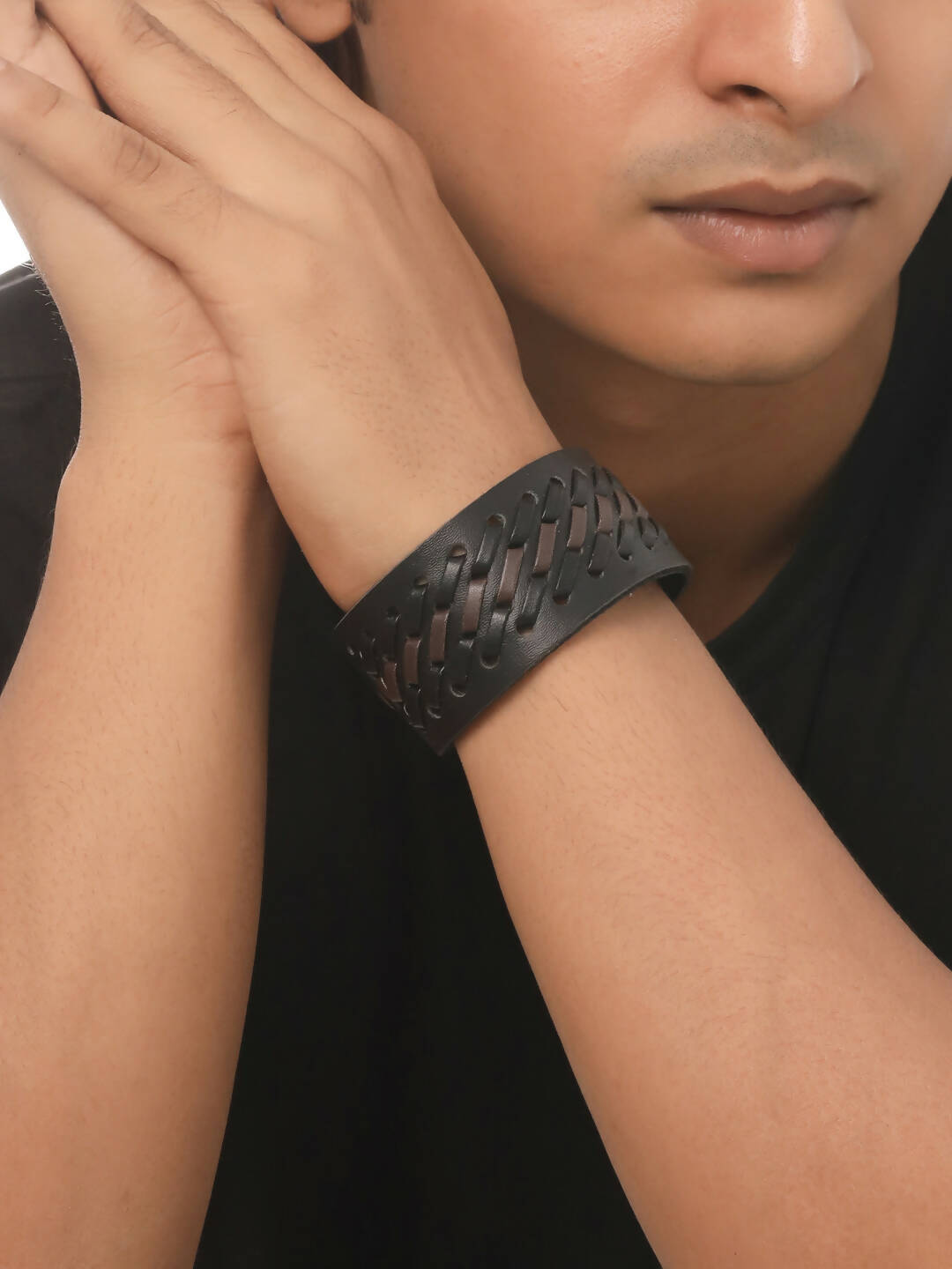 NVR Men's Black Leather Bracelet - Distacart