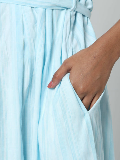 Manet Three Fourth Maternity Dress Striped With Concealed Zipper Nursing Access - Light Blue - Distacart
