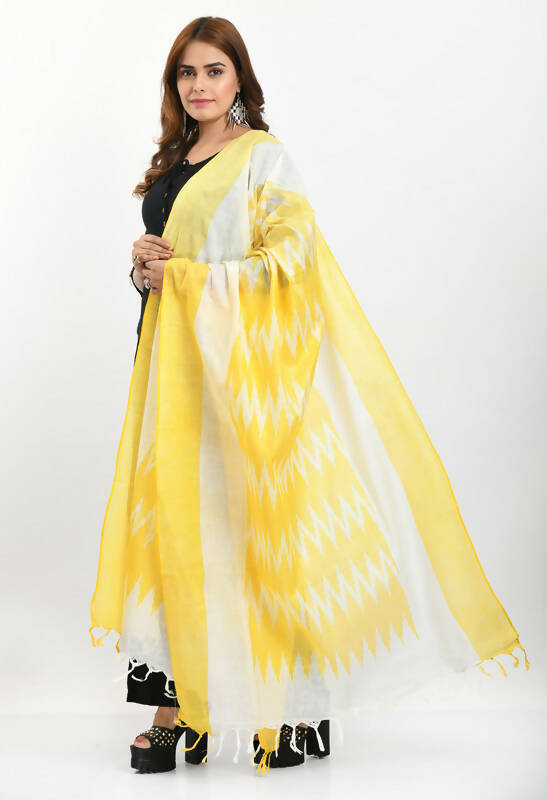 Mominos Fashion Moeza Women's Handloom Cotton Ikkat Yellow Dupatta - Distacart