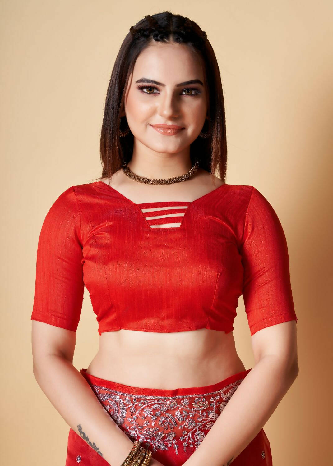 Vamsee Red Organza Saree - Distacart