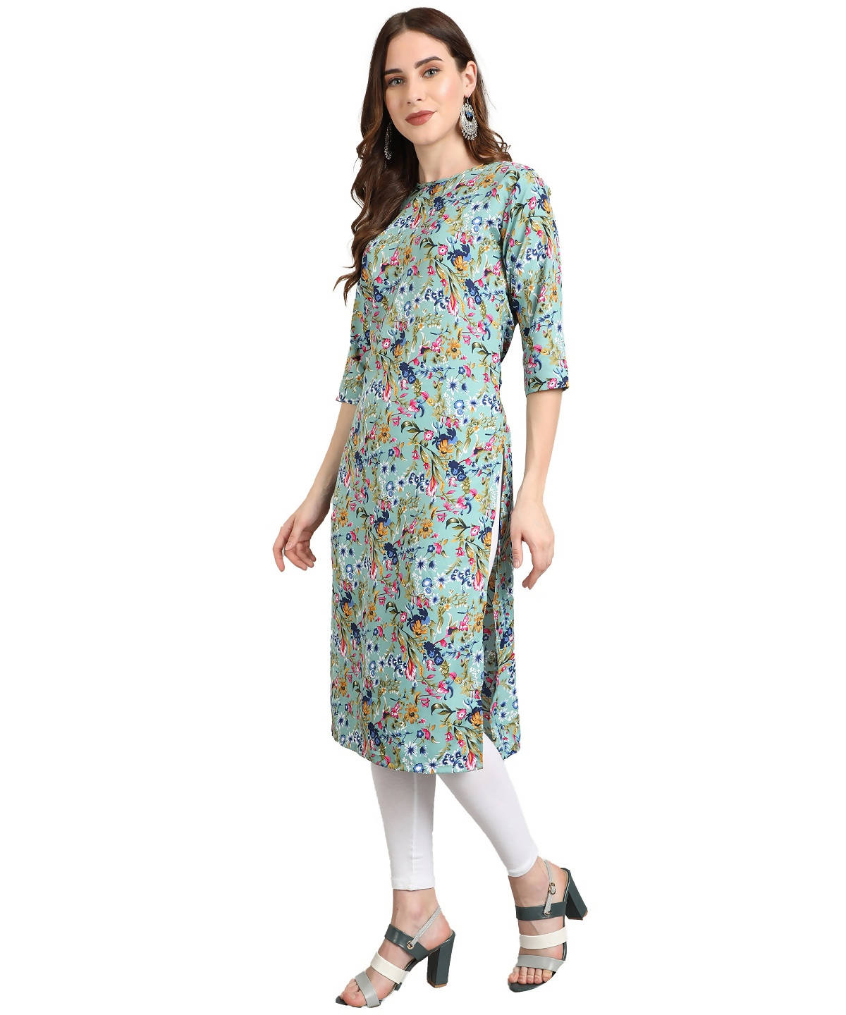 Vamika Rama Green French Crepe Printed Party Wear/Casual Wear Kurti - Distacart