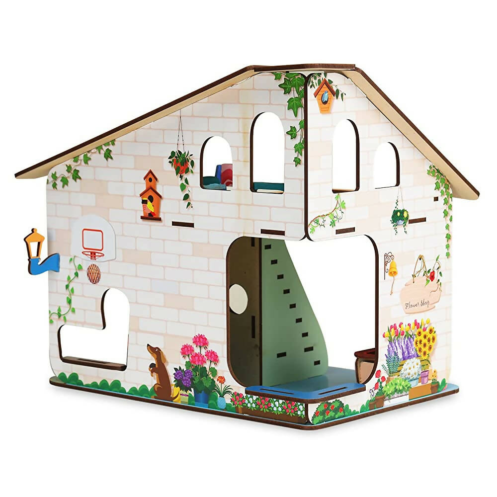 Webby Bloomvilla A Florists Home All Side Play Wooden Doll House - Distacart