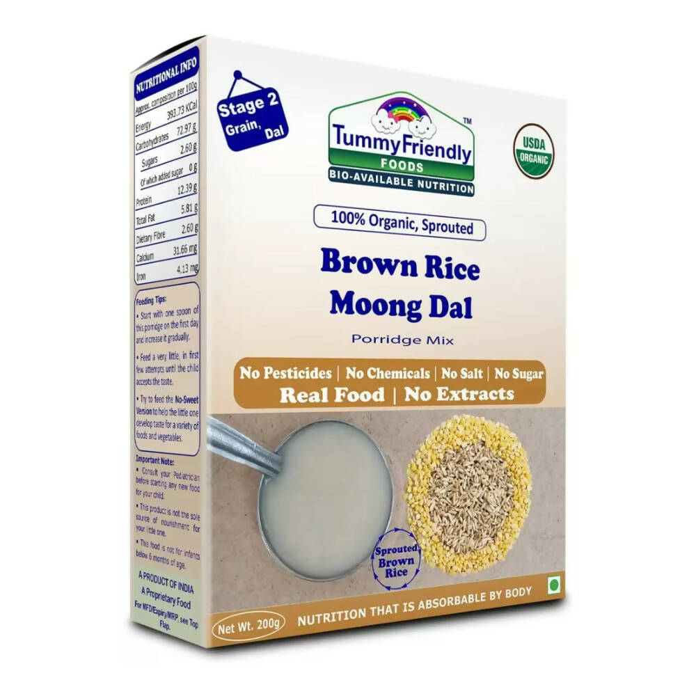 TummyFriendly Foods Organic Sprouted Brown Rice, Moong Dal Porridge Mix - Distacart
