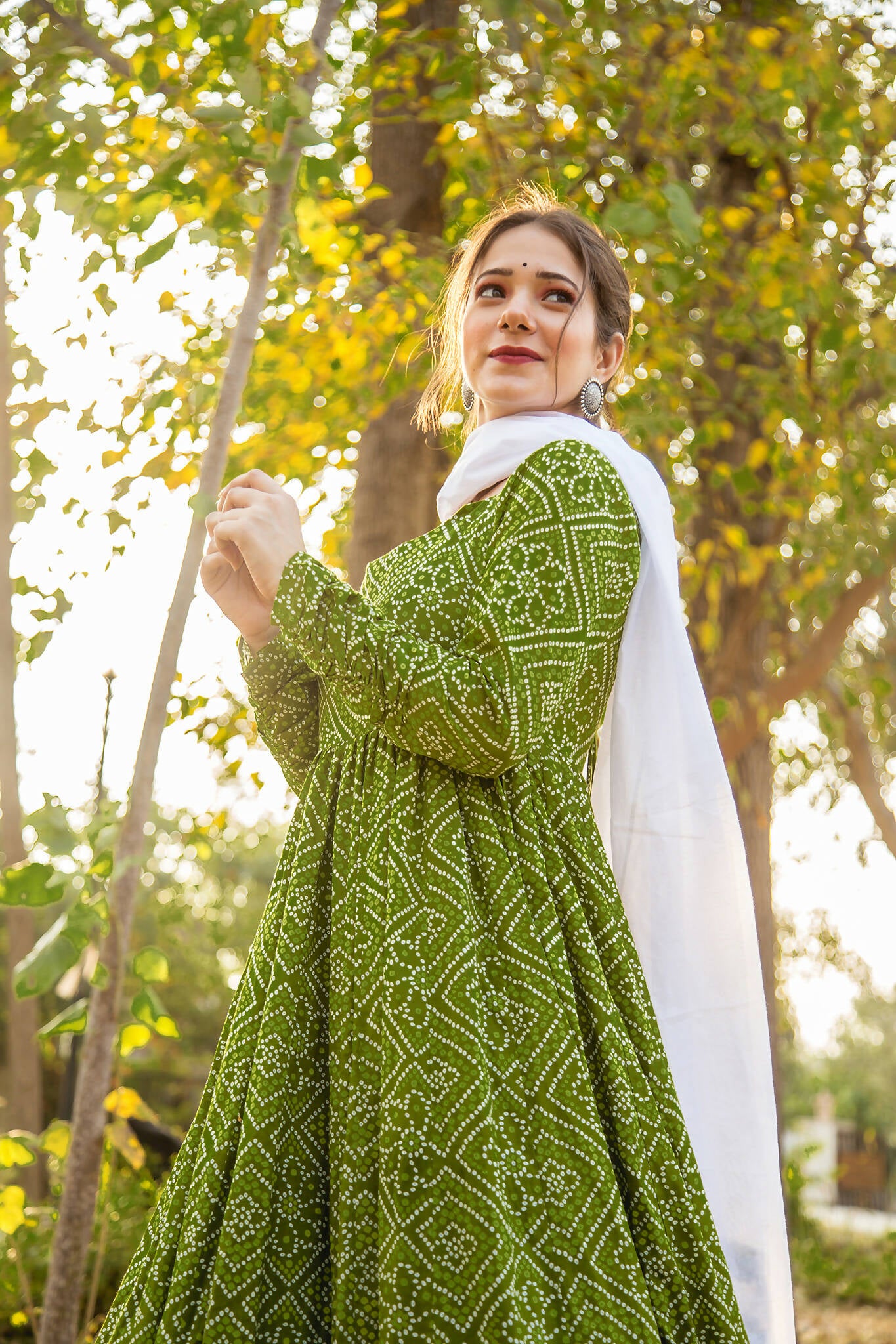 Green Pure Maslin Bandhej Print Work Stitched Suit With Dupatta - Anbazaar - Distacart