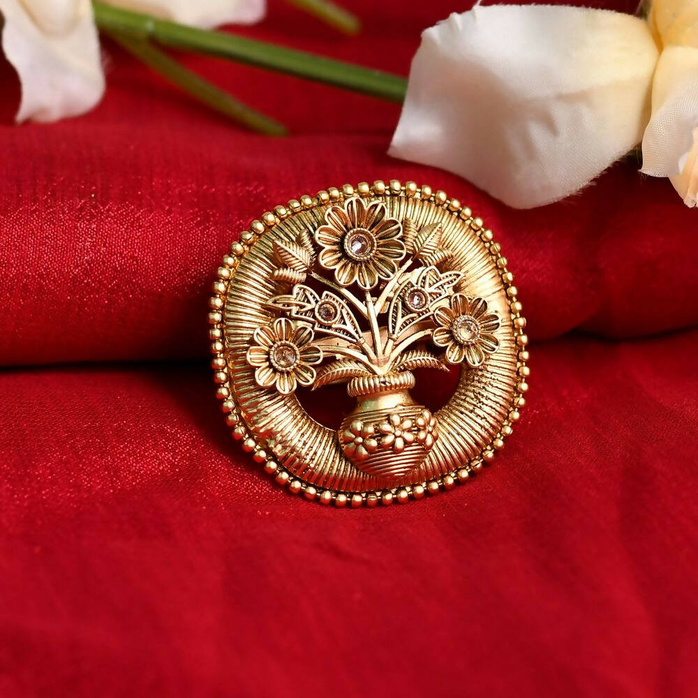 Mominos Fashion Joharkamal Gold-Plated Stone Studded Adjustable Finger Ring - Design 15 - Distacart