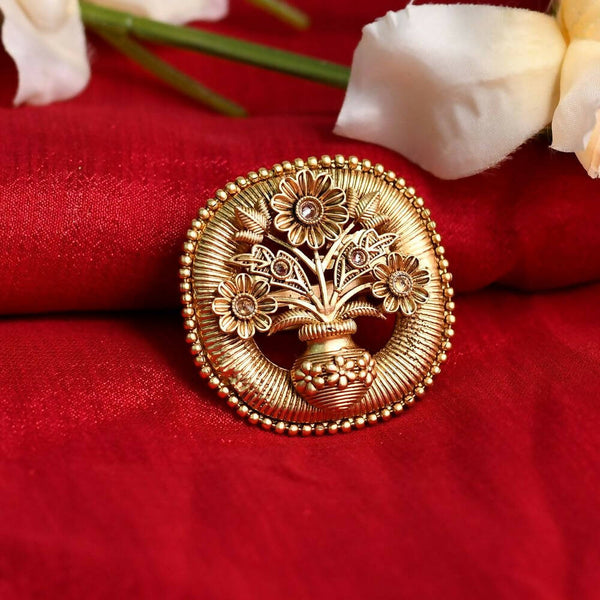 Mominos Fashion Joharkamal Gold-Plated Stone Studded Adjustable Finger Ring - Design 15 - Distacart