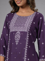 Thumbnail for Juniper Women Purple Rayon Printed Knee Length Straight Kurta - Distacart
