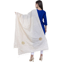 Thumbnail for A R Silk Women's Zari Embroidery Pure Tussar Silk Light Golden Dupattas and Chunnis