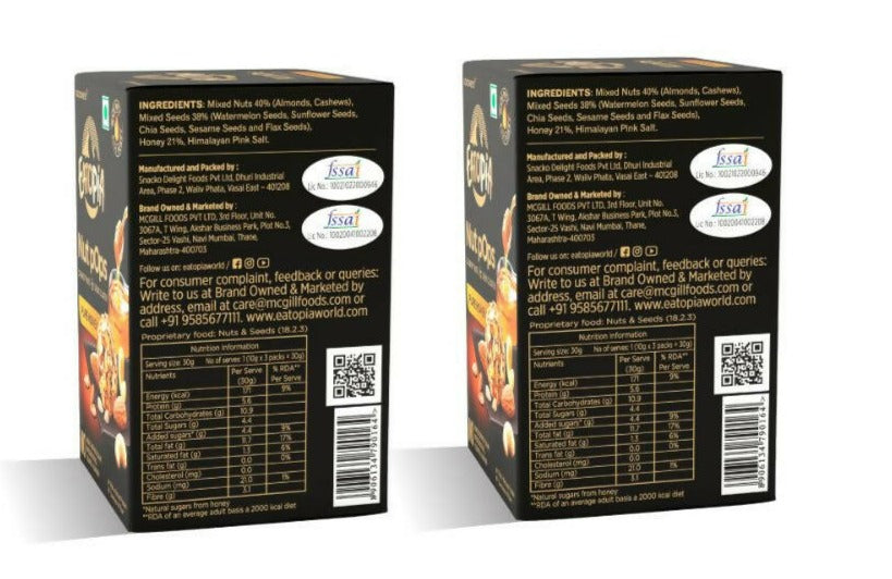 Eatopia Nut Pops Crunchy Nuts & Seeds Cluster - Pure Honey - Distacart