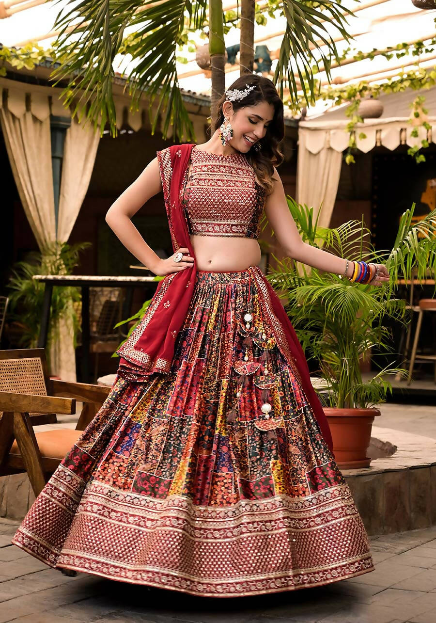 Women's Wedding Traditional Multi Dull Satin Lehenga Choli - Kaushlya - Distacart