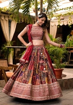 Thumbnail for Women's Wedding Traditional Multi Dull Satin Lehenga Choli - Kaushlya - Distacart