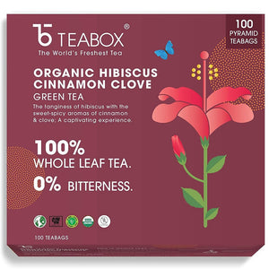 Teabox Organic Hibiscus Cinnamon Clove Green Tea Bags