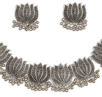 Thumbnail for Oxidised Lotus Design Silver Color Necklace Choker Set