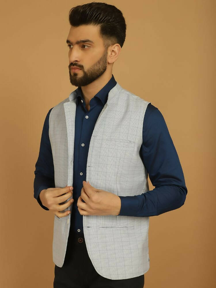 Even Apparels Nehru Jacket With Welt Pockets - Blue - Distacart
