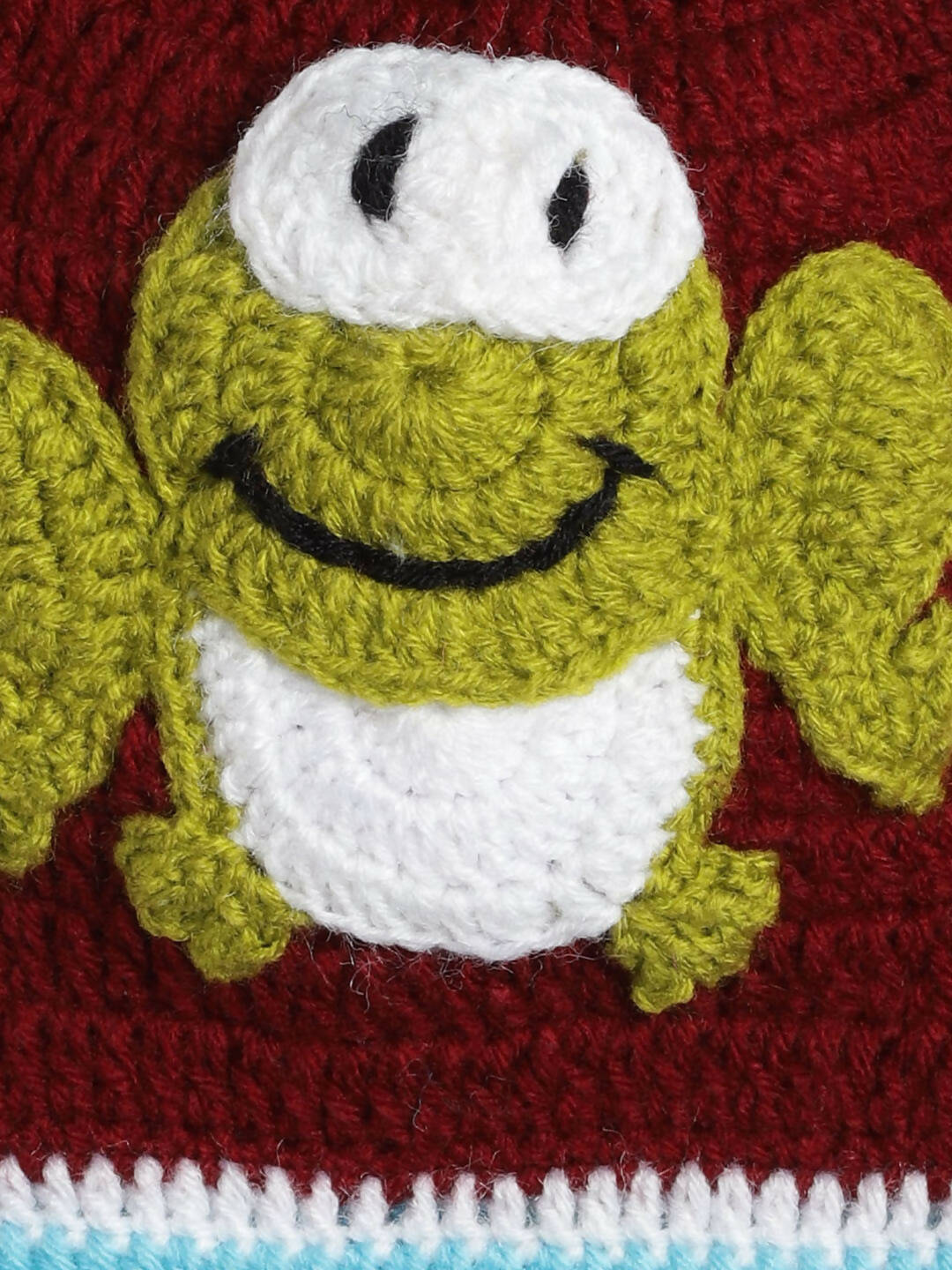 Chutput Kids Woollen Hand Knitted Frog Detailed Cap - Maroon - Distacart