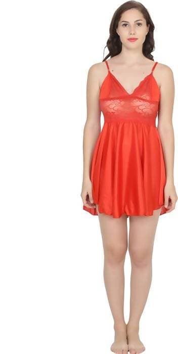 Ruhani HLSC Anarkali Poly Satin Red Short Nighty Fits Bust (Ruhani_NT_05_FS)