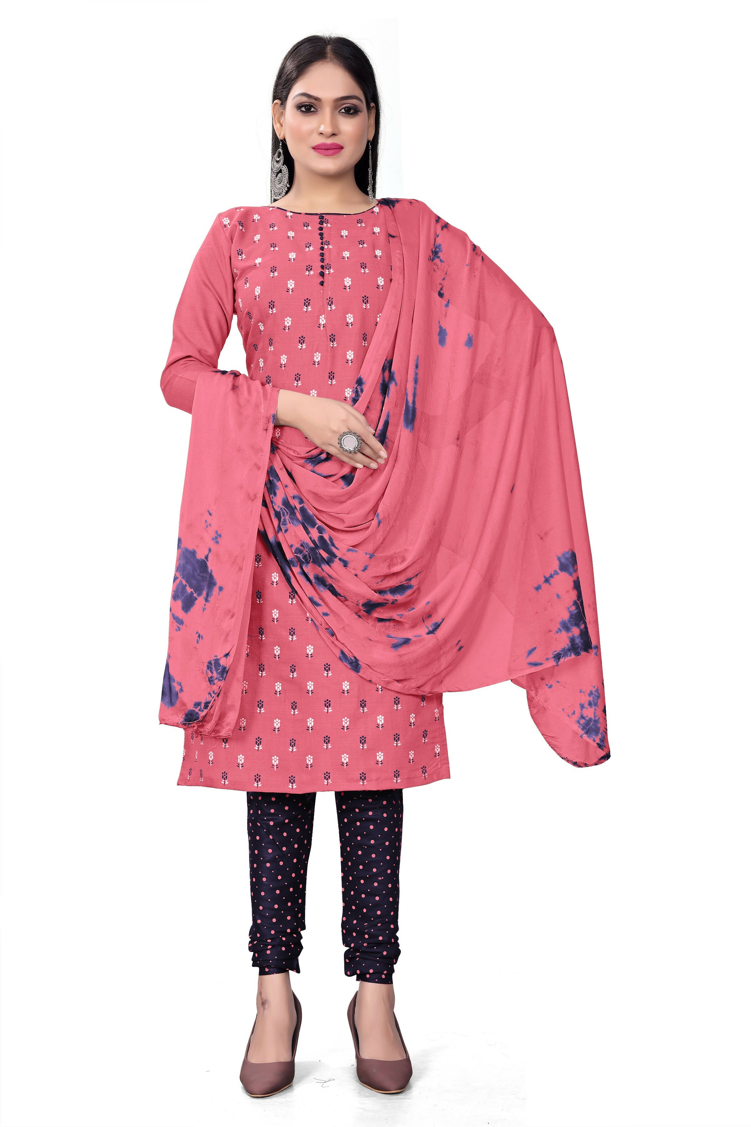 Pink Slab cotton Printed Unstitched Dress Material - Tanvi - Distacart
