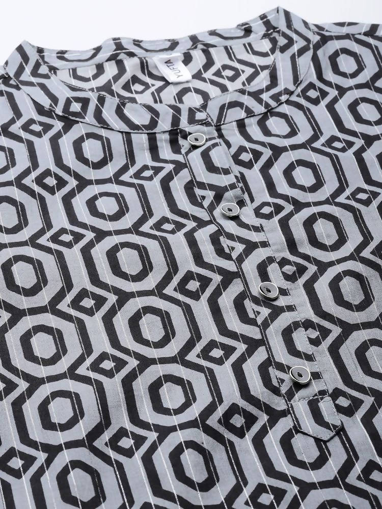 Yufta Women Grey Pure Cotton Kurta with Trouser & With Dupatta