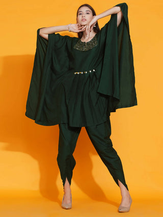 Women Republic Green Kaftan With Hand Embellishment And Dhoti Salwaar - Distacart