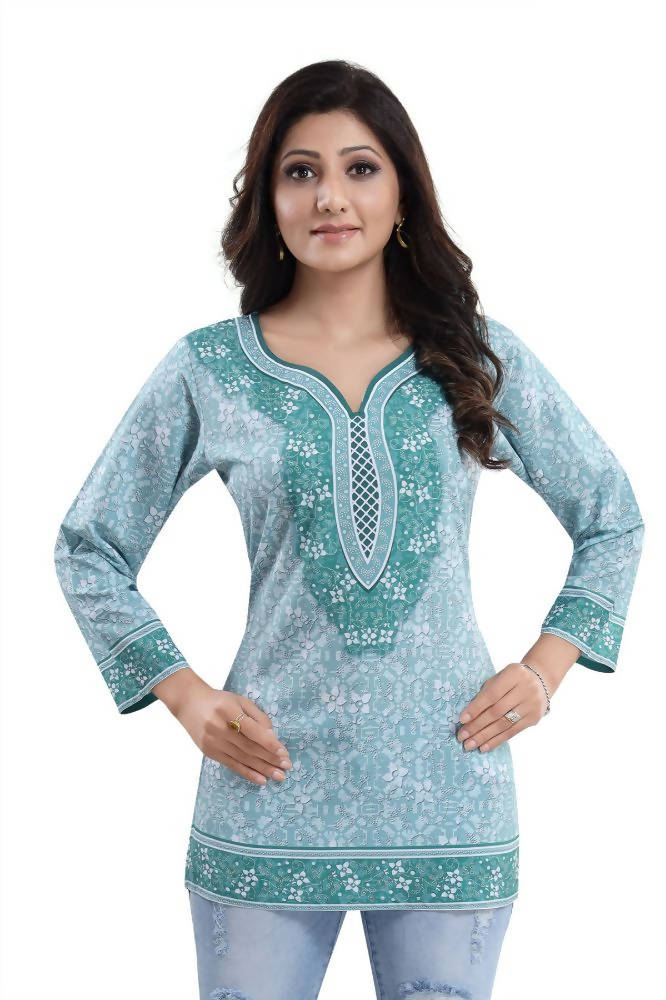 Snehal Creations Alluring Faux Crepe Printed Short Kurti Tunic Top
