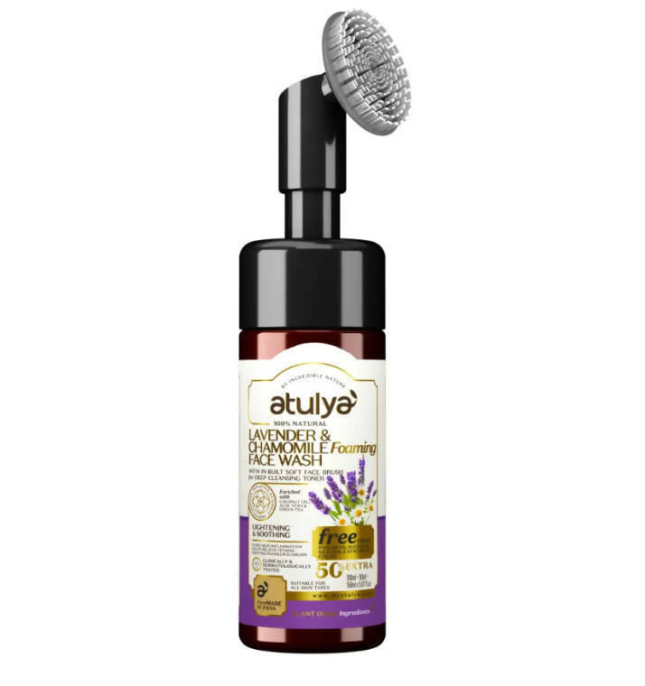 Atulya Lavender &amp; Chamomile Foaming Face Wash With In-Built Soft Face Brush - Distacart