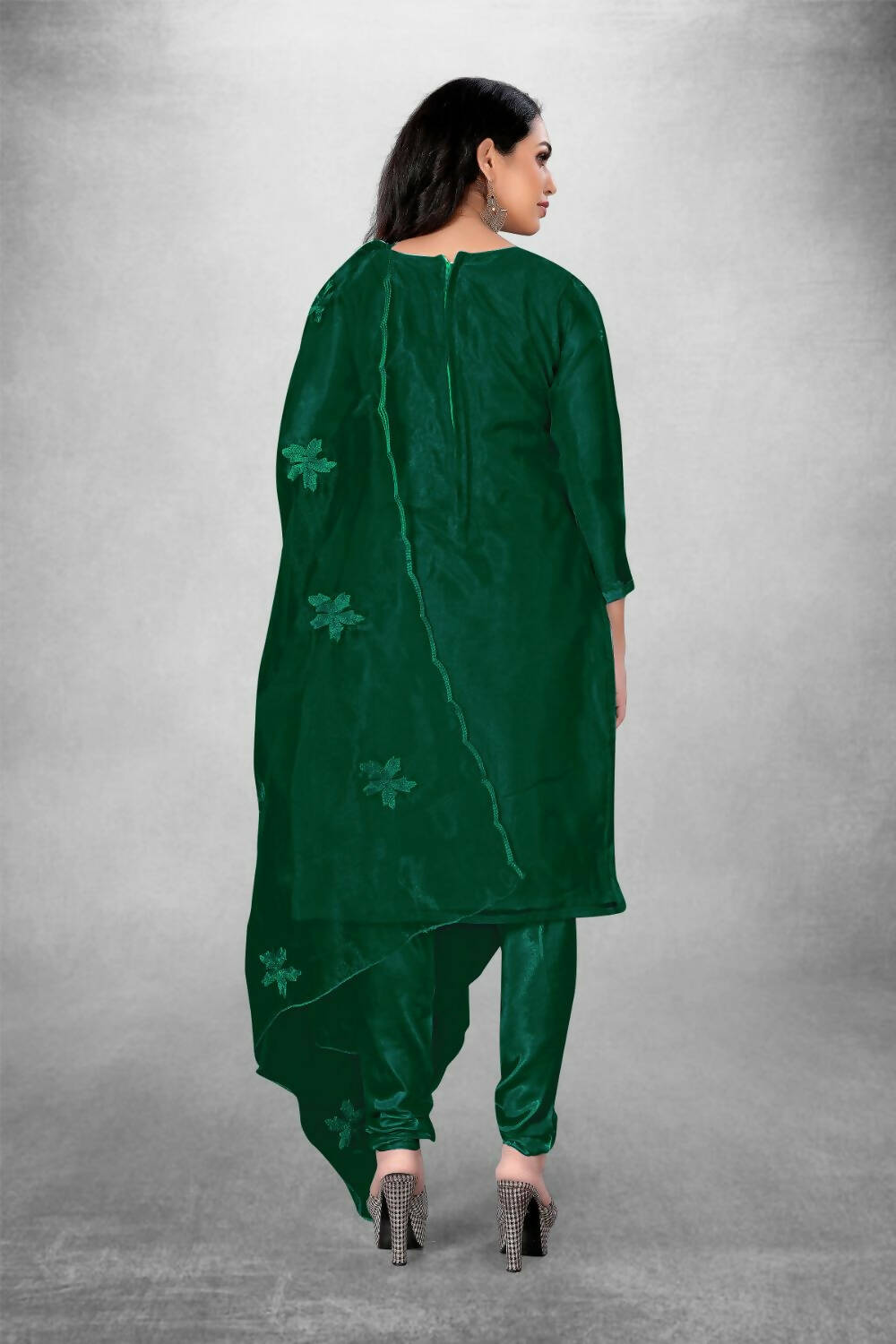 Dark Green Heavy Organza Silk Embroidered Unstitched Dress Material - Amara - Distacart