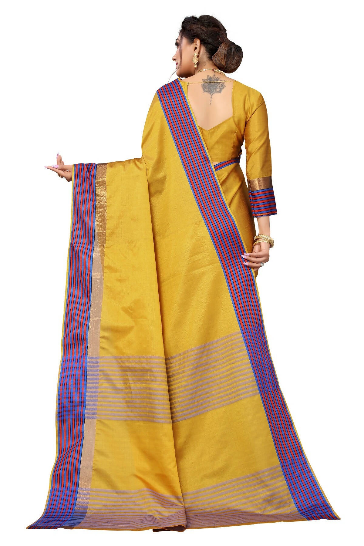Vamika Ethnic Fire Mustard Cotton Silk Saree - Distacart