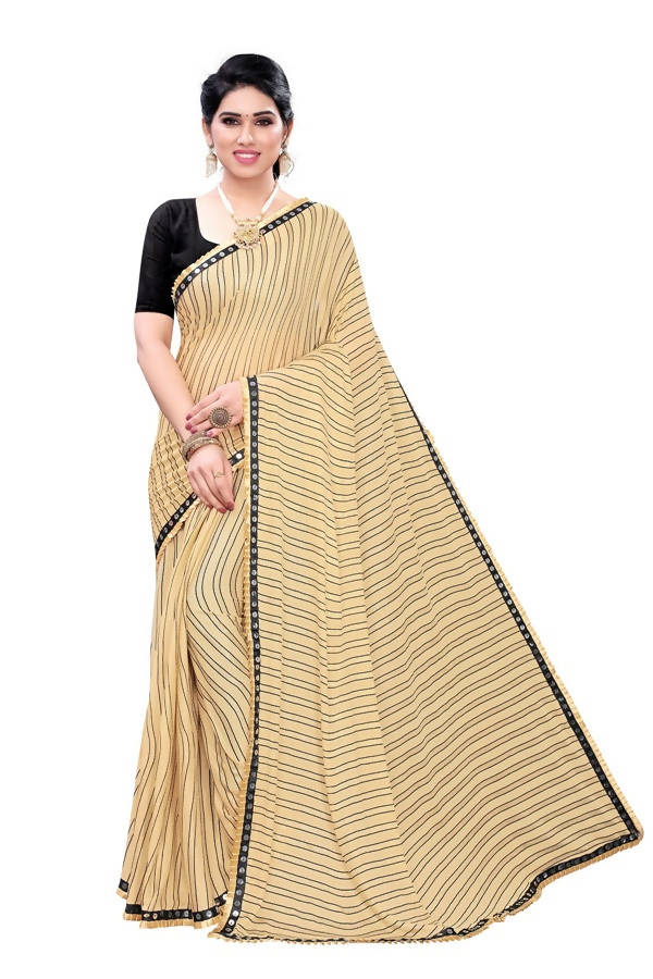 Vamika Cream Malai Silk Printed Saree (Zigzag Chiku)