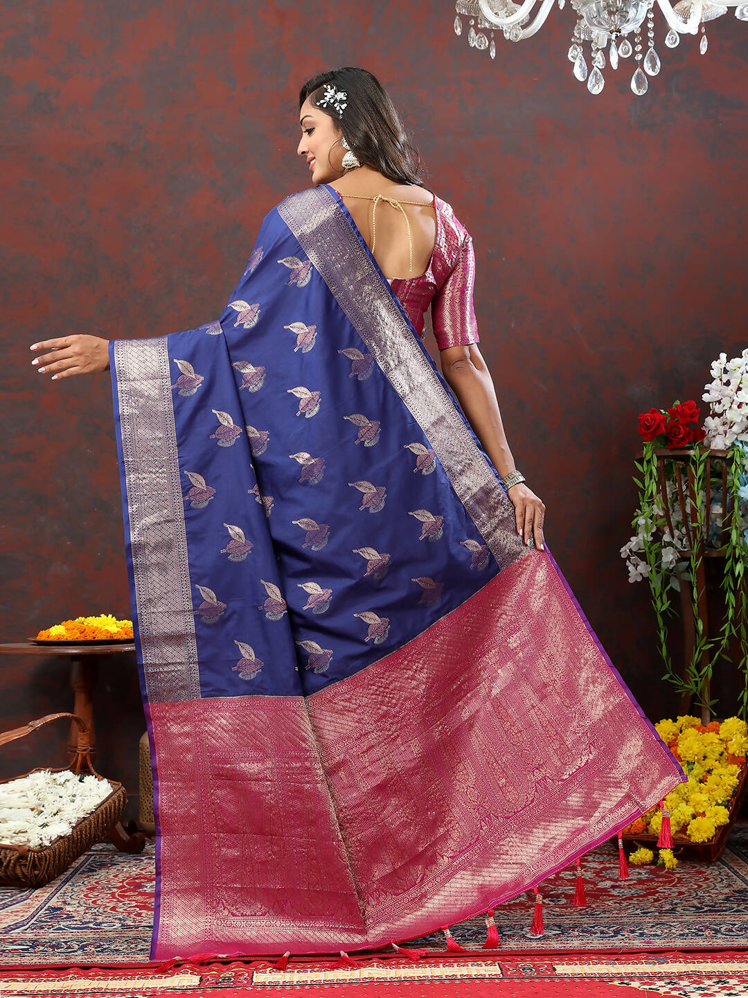 Lorenvalley Fashion Navyblue Soft Silk Woven Design Zari Weaving Saree - Distacart
